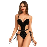 Velvet Rhinestone Cutout Bodysuit