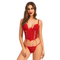 Red Mesh Lace-Up Corset
