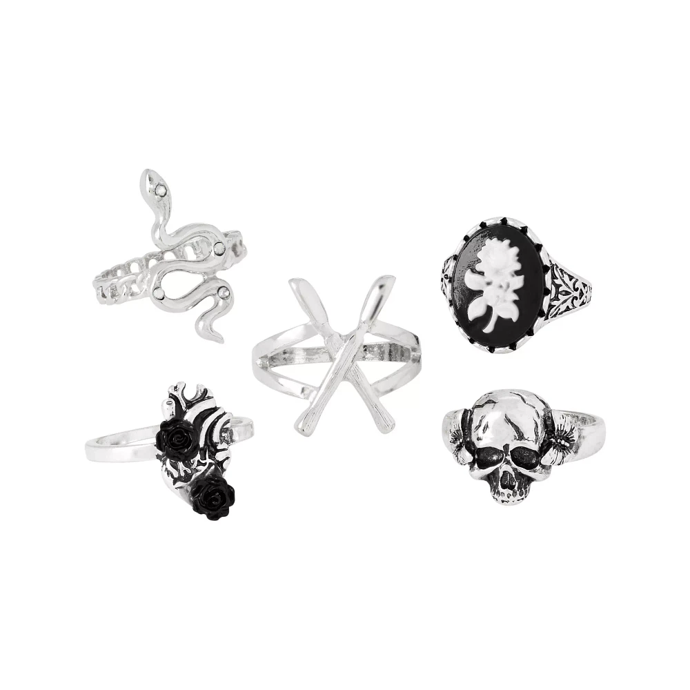 Multi-Pack Heart Rose Snake Rings Set 5 Pack - Morbid