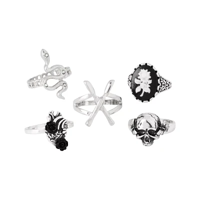 Multi-Pack Heart Rose Snake Rings Set 5 Pack - Morbid