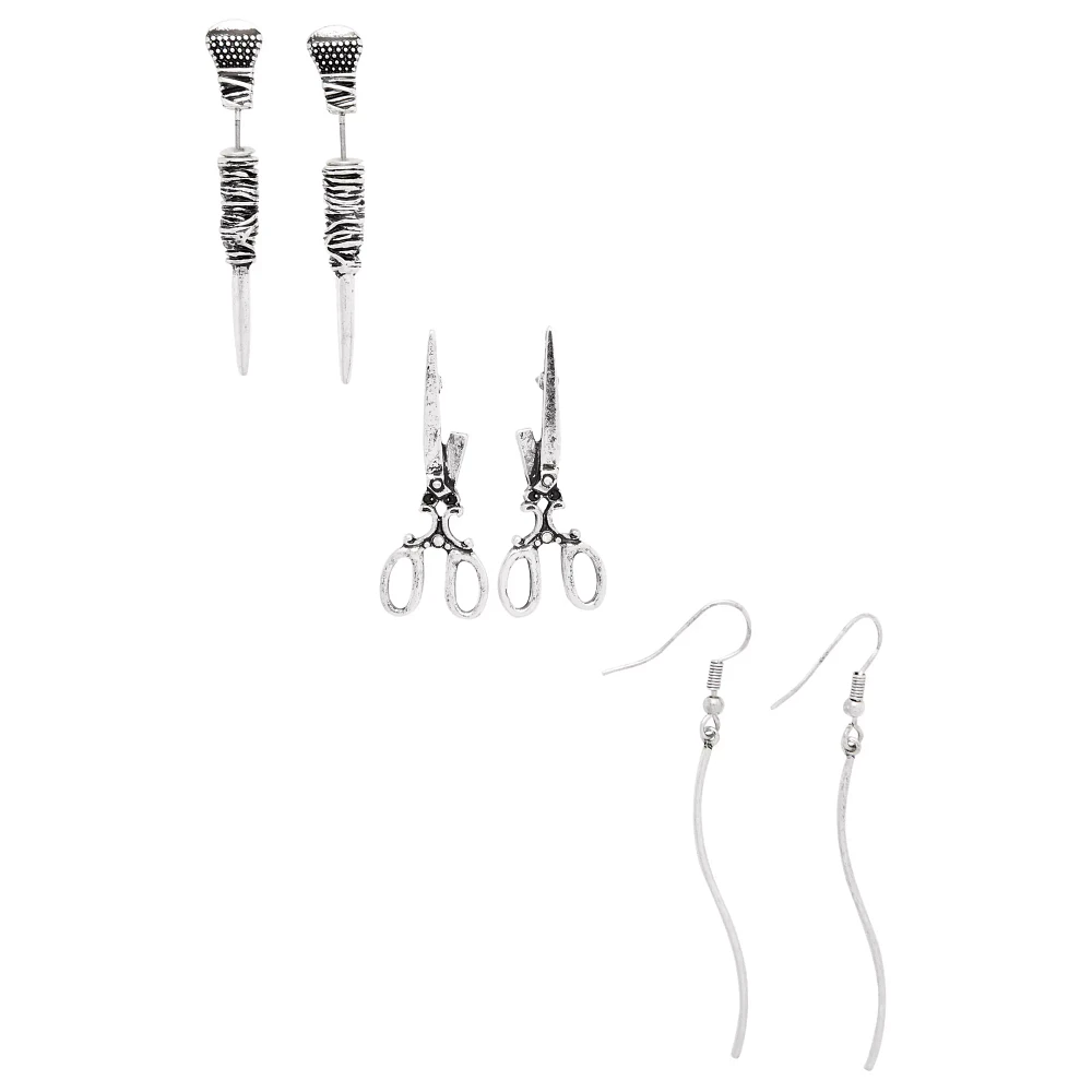Silvertone Spooky Earrings 3 Pairs - Morbid