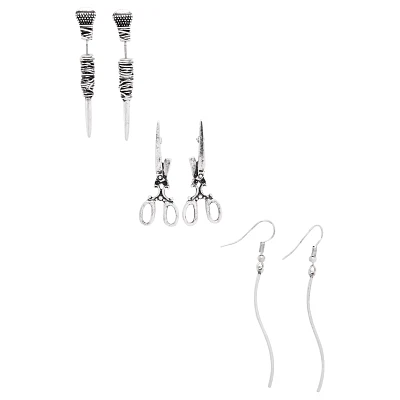 Silvertone Spooky Earrings 3 Pairs - Morbid