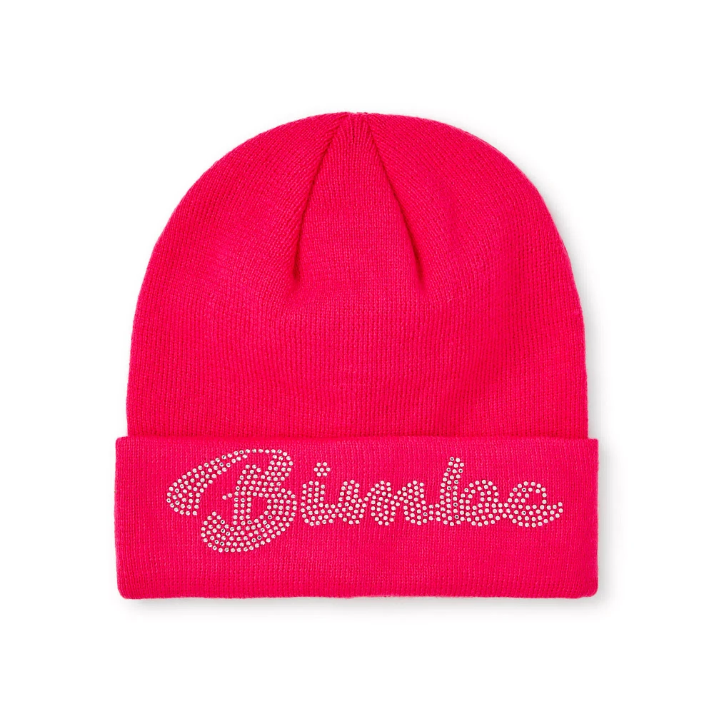 Neon Pink Rhinestone Bimbo Beanie Hat