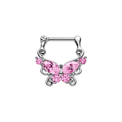 Pink Butterfly Clicker Septum Ring - 16 Gauge