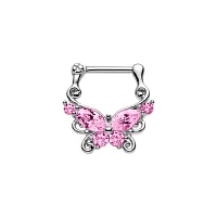Pink Butterfly Clicker Septum Ring - 16 Gauge