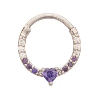 Purple CZ Heart Hinge Septum Ring - 16 Gauge