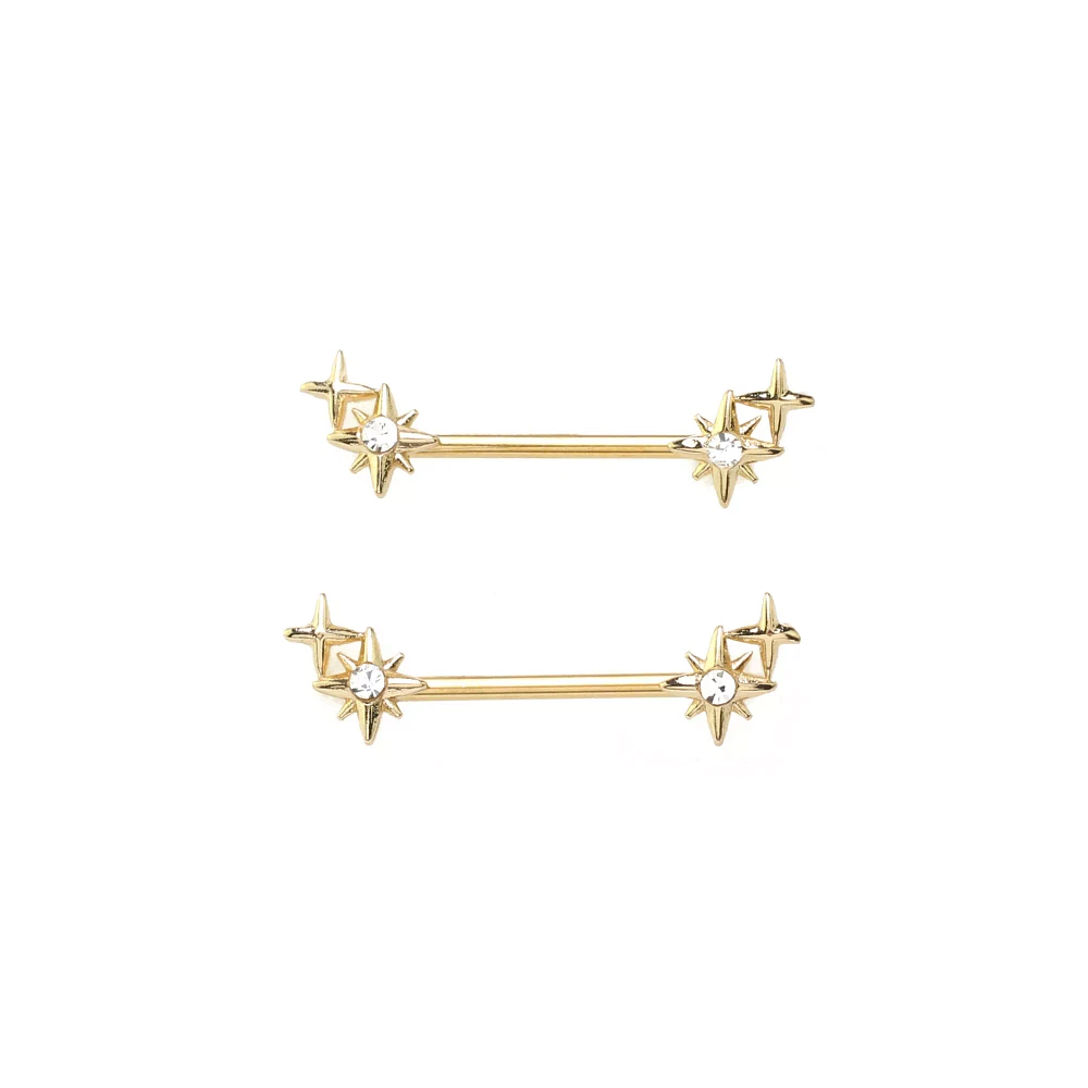 Goldtone Star Nipple Barbells - 14 Gauge