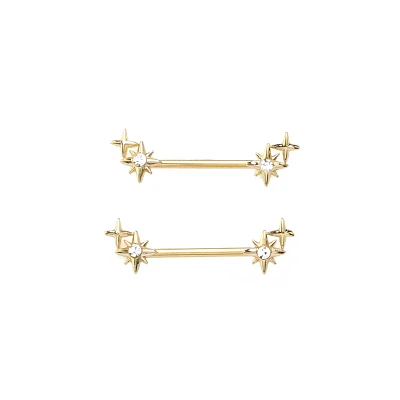 Goldtone Star Nipple Barbells - 14 Gauge
