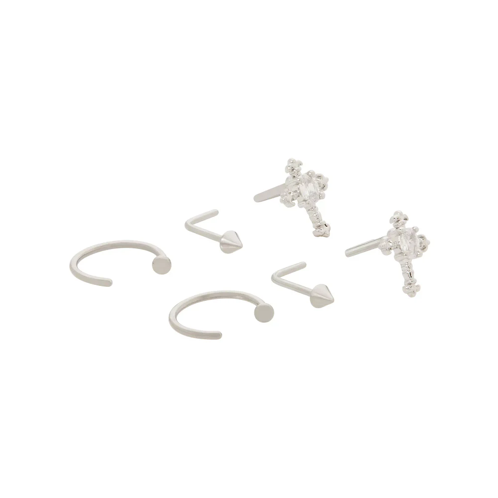 Multi-Pack Titanium CZ Cross L-Bend Nose Pins and Half Hoops 6 Pack - 20 Gauge