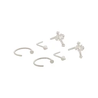 Multi-Pack Titanium CZ Cross L-Bend Nose Pins and Half Hoops 6 Pack - 20 Gauge