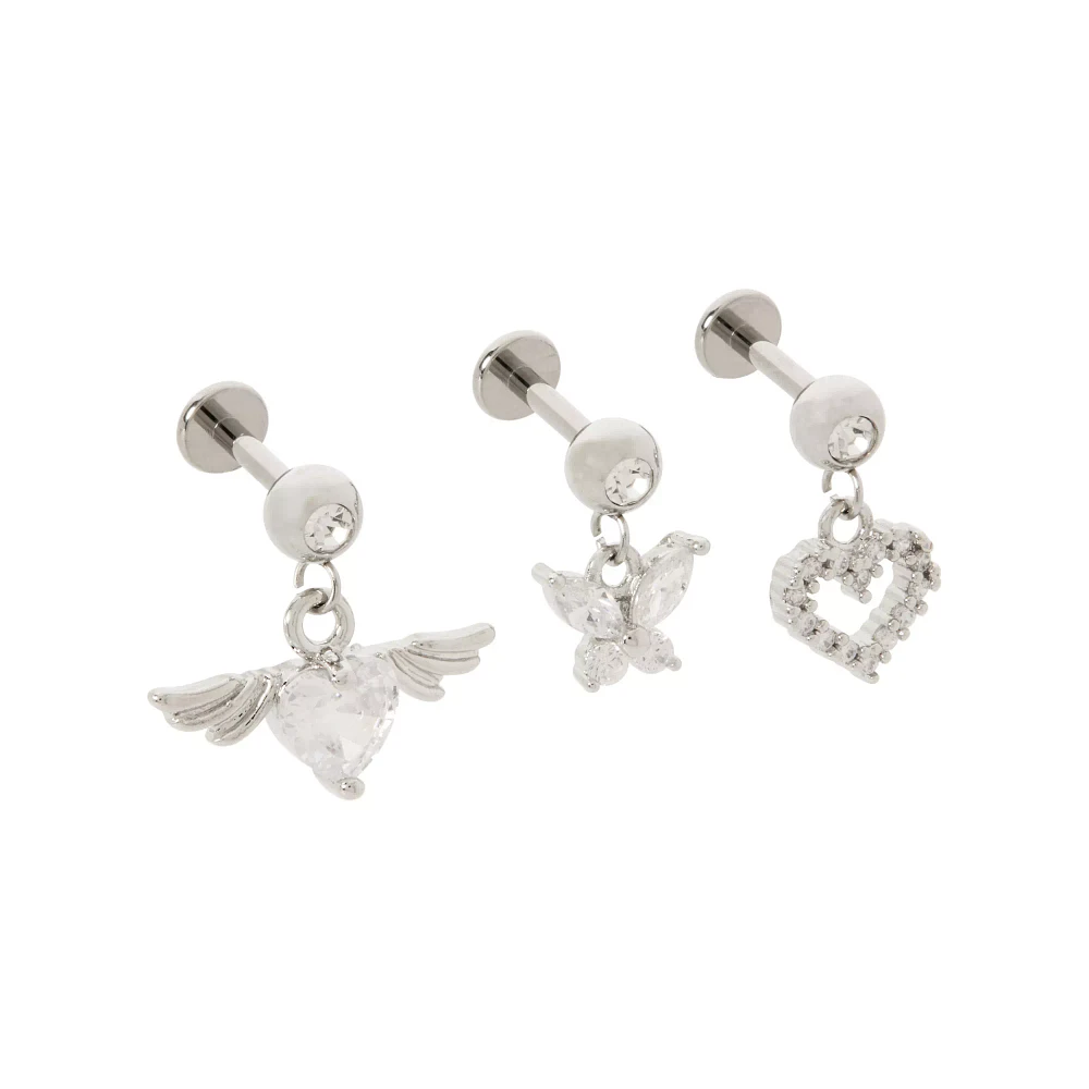 Multi-Pack Titanium CZ Heart Cartilage Studs 3 Pack - 16 Gauge
