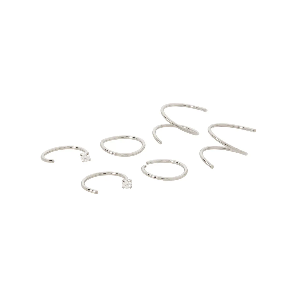 Multi-Pack Basic Spiral and Half Nose Hoops 6 Pack - 20 Gauge