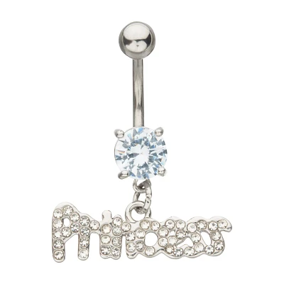 Round CZ Princess Charm Dangle Belly Ring - 14 Gauge