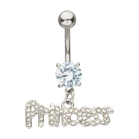 Round CZ Princess Charm Dangle Belly Ring - 14 Gauge