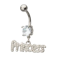Round CZ Princess Charm Dangle Belly Ring - 14 Gauge