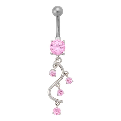 CZ Pink Multi-Gem Titanium Dangle Belly Ring - 14 Gauge
