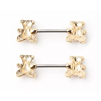 CZ Teddy Bear Goldtone Nipple Barbells - 14 Gauge