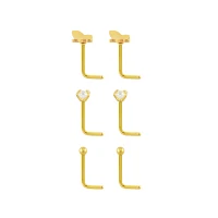 Multi-Pack CZ 14K Gold Butterfly L-Bend Nose Pins 6 Pack - 20 Gauge