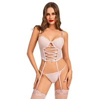 Blush Pink Lace and Mesh Corset Top