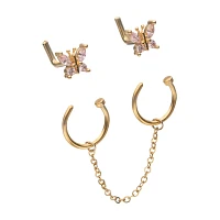 Multi-Pack CZ Goldtone Butterfly L-Bend and Horseshoe Nose Rings 4 Pack - 18 Gauge