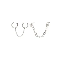Multi-Pack Silvertone Butterfly Dangle Chain L-Bend and Half Hoop Nose Rings 4 Pack - 18 Gauge