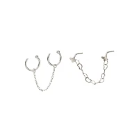Multi-Pack Silvertone Butterfly Dangle Chain L-Bend and Half Hoop Nose Rings 4 Pack - 18 Gauge