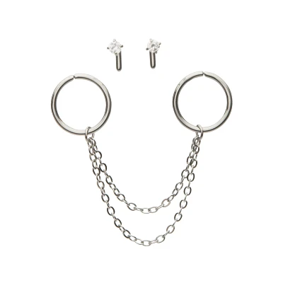 Multi-Pack Silver Chain Hoops and Nose Pins 4 Pack - 18 Gauge