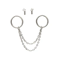 Multi-Pack Silver Chain Hoops and Nose Pins 4 Pack - 18 Gauge