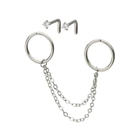 Multi-Pack Silver Chain Hoops and Nose Pins 4 Pack - 18 Gauge