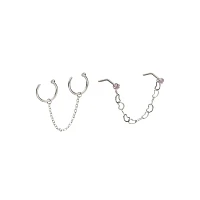 Kayla Malecc Multi-Pack Silvertone Heart Chain Dangle Nose Rings 4 Pack - 18 Gauge