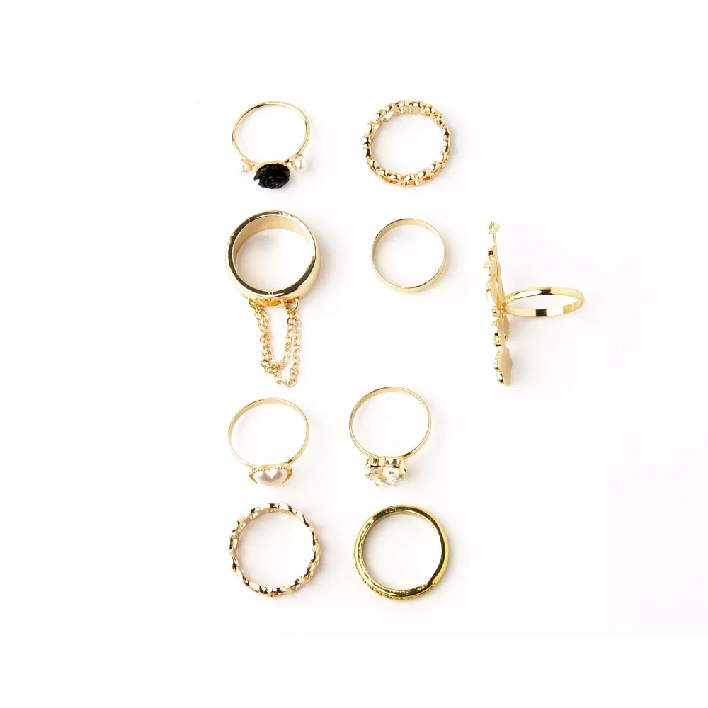 Multi-Pack Gold Romantic Rings - 9 Pack