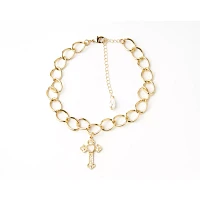 Goldtone Chain Link Cross Heart Charm Dangle Choker Necklace