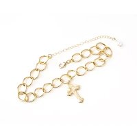 Goldtone Chain Link Cross Heart Charm Dangle Choker Necklace