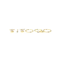 CZ Butterfly Pin and Hoop Nose Rings 6 Pack - 20 Gauge