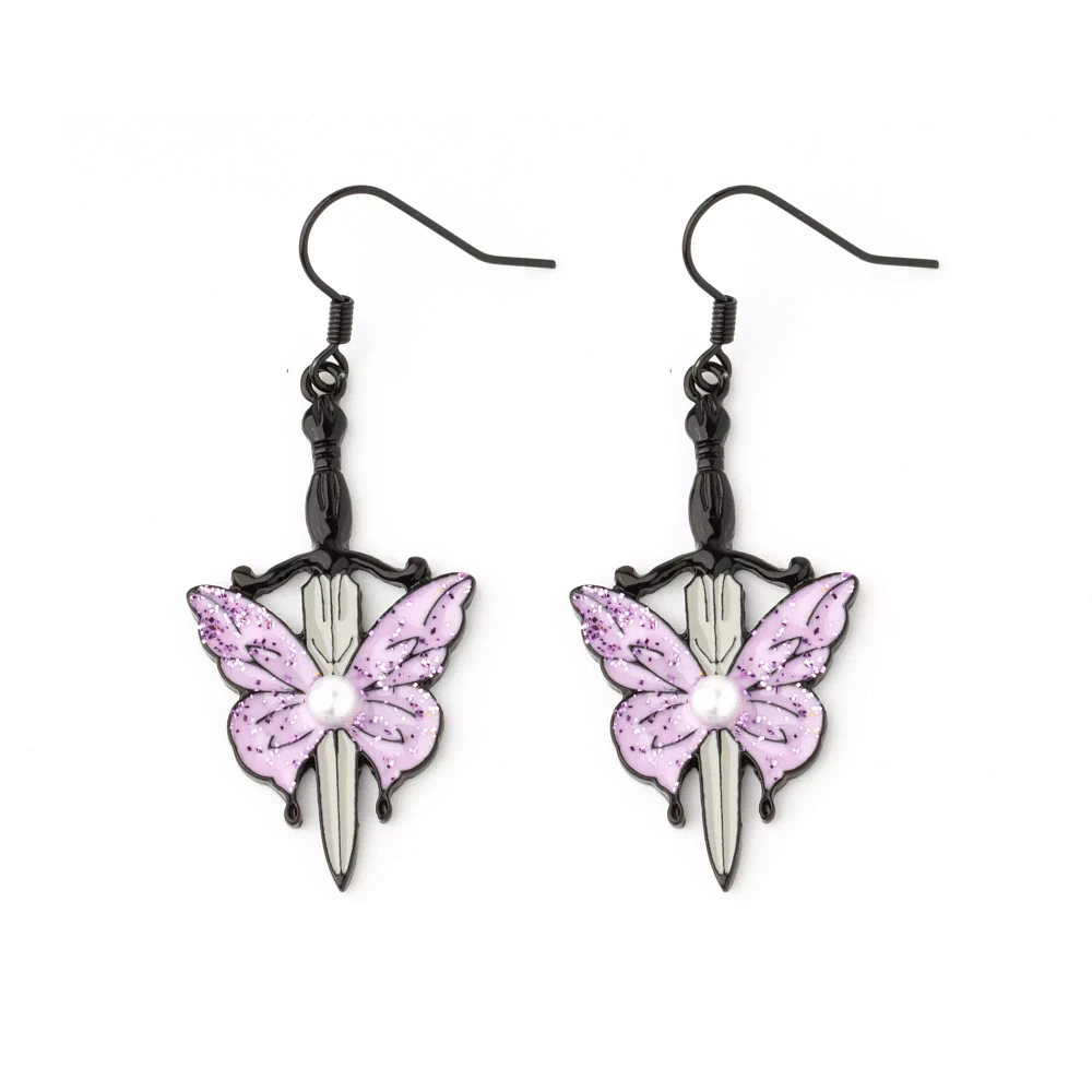 Butterfly Wing Dagger Dangle Earrings - 18 Gauge
