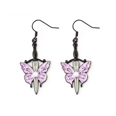 Butterfly Wing Dagger Dangle Earrings - 18 Gauge
