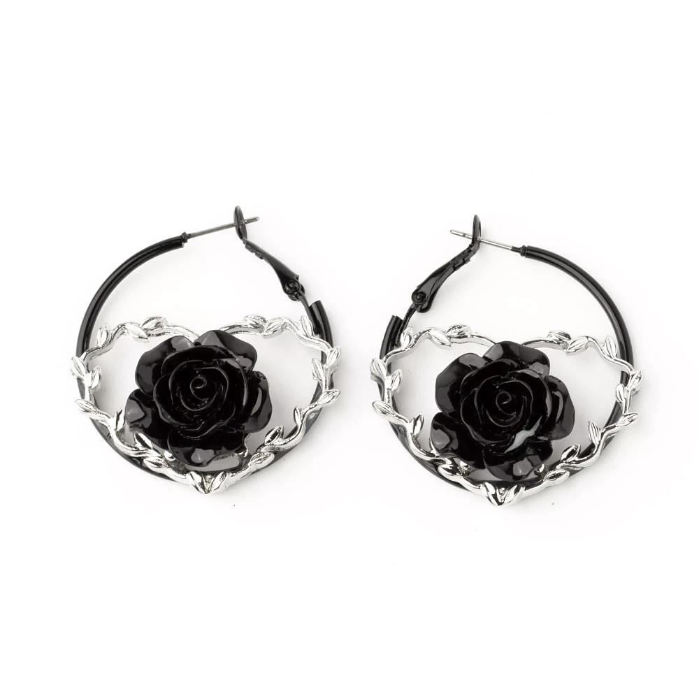 Barbed Wire Heart Rose Hoop Earrings