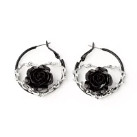 Barbed Wire Heart Rose Hoop Earrings