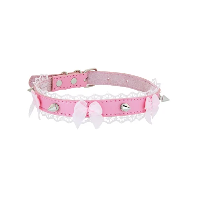 Pink Spike and Bows Choker Necklace