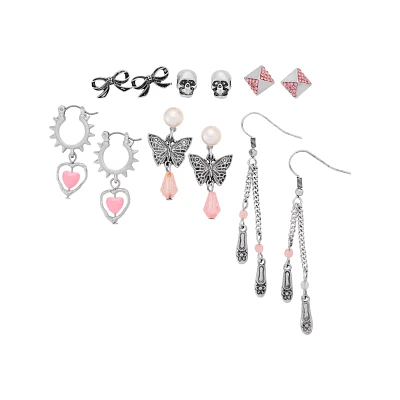 Multi-Pack Gothic Coquette Stud and Dangle Earrings - 6 Pair