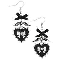 Black Heart Bow Wing Dangle Earrings