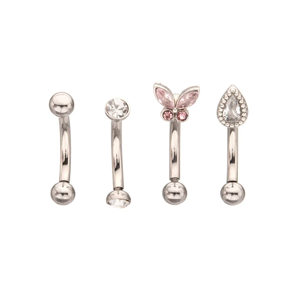 Multi-Pack CZ Butterfly Curved Labrets 4 Pack - 16 Gauge
