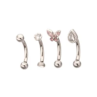 Multi-Pack CZ Butterfly Curved Labrets 4 Pack - 16 Gauge