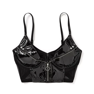 Black Pleather Zipper Bralette