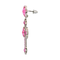 Silvertone and Pink Star Bling Cross Dangle Earrings