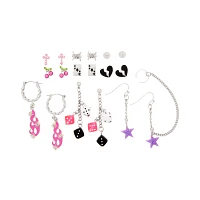 Multi-Pack Y2K Bling Stud and Dangle Earrings - 9 Pair
