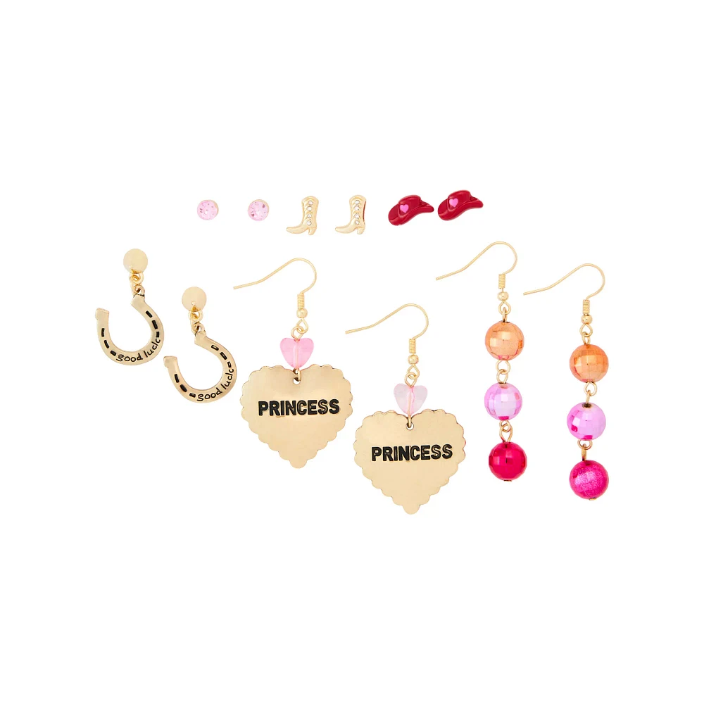 Multi-Pack Assorted Princess Stud and Dangle Earrings - 6 Pair