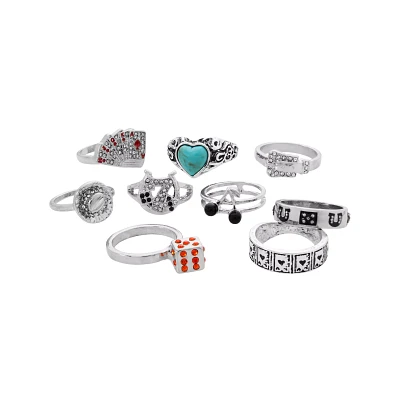Multi-Pack CZ Playing Cards Assorted Rings - 9 Pack