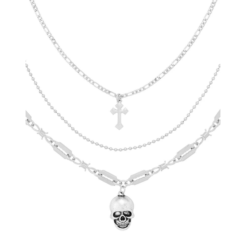 Multi-Pack Silver Cross Skull Necklace Set - 3 Pack