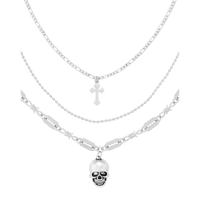 Multi-Pack Silver Cross Skull Necklace Set - 3 Pack